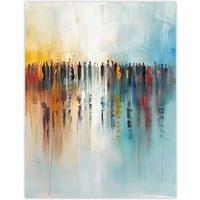 Artery8 Crowd of People Colourful Misty Abstract Painting Wall Art Print in Blue | Size: W24" x H32"