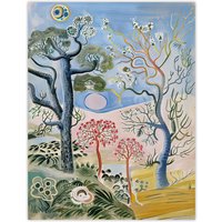Artery8 Abstract Trippy Pastel Trees Landscape Boho Wall Art Print in Blue | Size: W24" x H32"
