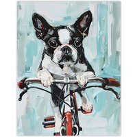 Artery8 Boston Terrier Dog Lover Bicycle Oil Painting Fun Wall Art Print in Blue | Size: W24" x H32"
