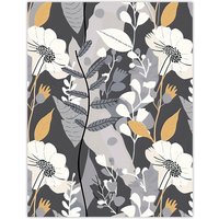 Artery8 Grey Orange Wildflower Design Floral Pattern Wall Art Print | Size: W24" x H32"