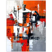 Artery8 Moka Coffee Pot Abstract Orange Grey Painting Wall Art Print | Size: W24" x H32"