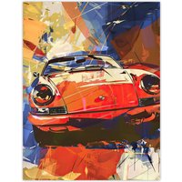 Artery8 Red Sports Car Design Racing Racecar Painting Wall Art Print | Size: W24" x H32"