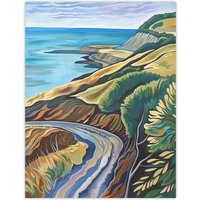 Artery8 Cleveland Way Coastal Yorkshire Moors Painting Wall Art Print in Green | Size: W24" x H32"