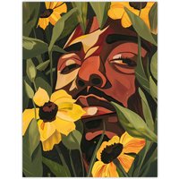 Artery8 Rapper Yellow Flowers Music Portrait Painting Wall Art Print in Green | Size: W24" x H32"
