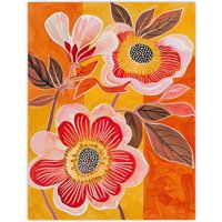 Artery8 Abstract Pink Summer Wildflowers Painting Bright Wall Art Print in Orange | Size: W24" x H32"