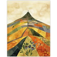 Artery8 Glastonbury Tor Somerset Colourful Abstract Wall Art Print in Yellow | Size: W24" x H32"