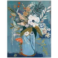 Artery8 Elegant Botanical Bouquet Flowers in Blue Vase Wall Art Print | Size: W24" x H32"
