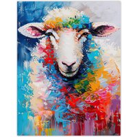 Artery8 Colourful Sheep Fun Animal Portrait Oil Painting Wall Art Print | Size: W24" x H32"