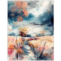 Artery8 Arles Wheat Fields Storm Clouds Watercolour Wall Art Print | Size: W24" x H32"