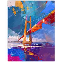 Artery8 Abstract Bridge Colourful Palette Knife Painting Wall Art Print in Blue | Size: W24" x H32"