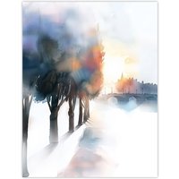 Artery8 Misty Morning Sunrise Edinburgh North Bridge Wall Art Print in White | Size: W24" x H32"
