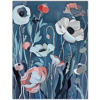 Artery8 Elegant Spring Wildflowers Blue Pink Painting Wall Art Print | Size: W24" x H32"