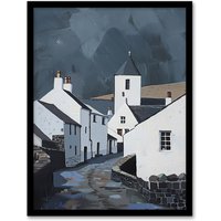 Artery8 Aberdaron Village Oil Painting Wales Timeless Framed Art Print in Grey | Size: A4