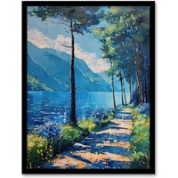 Artery8 Lake District Acrylic Landscape Summer England Framed Art Print in Blue | Size: A4