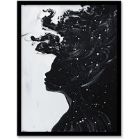 Artery8 Woman in Stars Abstract Portrait Black & White Framed Art Print | Size: A4