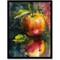 Artery8 Apple Still Life Modern Artwork Fruit Mirror Framed Art Print in Green | Size: A4