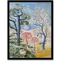 Artery8 Abstract Trippy Pastel Trees Landscape Boho Framed Art Print in Blue | Size: A4