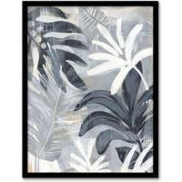 Artery8 Abstract Monstera Plant Lover Leaves Painting Framed Art Print in Grey | Size: A4