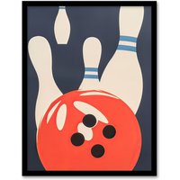 Artery8 Bowling Ball & Pins Strike Simple Design Fun Framed Art Print | Size: A4