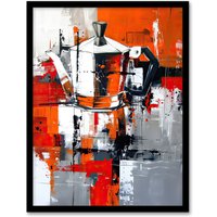 Artery8 Moka Coffee Pot Abstract Orange Grey Painting Framed Art Print | Size: A4
