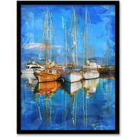 Artery8 Fishing Boats in Christchurch Harbour Dorset Framed Art Print in Blue | Size: A4