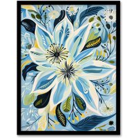 Artery8 Blue Abstract Wildflowers Painting Floral Framed Art Print | Size: A4
