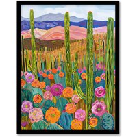 Artery8 Arizona Flower Cactus Landscape Floral Painting Framed Art Print | Size: A4