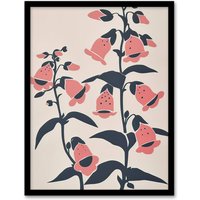 Artery8 Pink Foxglove Flowers Simple Bright Floral Design Framed Art Print | Size: A4