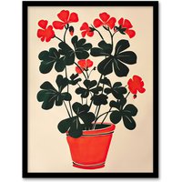 Artery8 Geranium Potted Plant Lover Red Green Painting Framed Art Print | Size: A4