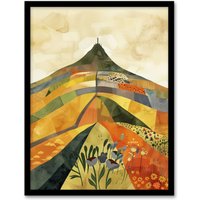 Artery8 Glastonbury Tor Somerset Colourful Abstract Framed Art Print in Yellow | Size: A4