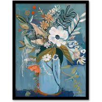 Artery8 Elegant Botanical Bouquet Flowers in Blue Vase Framed Art Print | Size: A4
