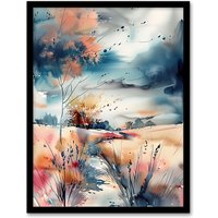 Artery8 Arles Wheat Fields Storm Clouds Watercolour Framed Art Print | Size: A4