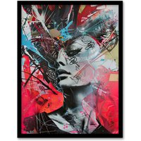 Artery8 Zef Culture Modern Conceptual Abstract Portrait Framed Art Print in Red | Size: A4