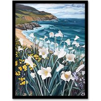 Artery8 Aberdaron Coastal Wales Daffodils Hills Painting Framed Art Print | Size: W12" x H16"