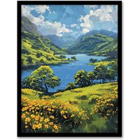 Artery8 Lake District Landscape Painting Helvellyn View Framed Art Print in Blue | Size: W12" x H16"