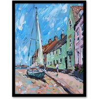 Artery8 Aldeburgh Harbour Acrylic Painting Sailboat Framed Art Print in Blue | Size: W12" x H16"