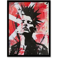 Artery8 Red White Punk Portrait Street Art Mohawk Bold Framed Art Print | Size: W12" x H16"
