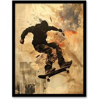 Artery8 Skateboarder Portrait Street Art Modern Framed Art Print in Beige | Size: W12" x H16"