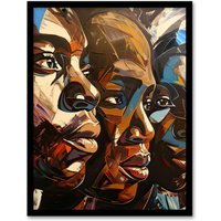 Artery8 Three Faces Oil Painting Black Women Beauty Framed Art Print in Brown | Size: W12" x H16"