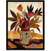 Artery8 Rustic Autumnal Flower Bouquet in Vase Painting Framed Art Print in Beige | Size: W12" x H16"