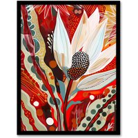 Artery8 Bold Floral Folk Art Painting Scarlet Botanical Framed Art Print in Red | Size: W12" x H16"