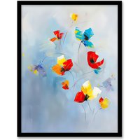 Artery8 Bright Blue Sky Abstract Flowers Painting Sweet Framed Art Print | Size: W12" x H16"