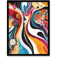 Artery8 Bright Colourful Psychedelic Floral Painting Framed Art Print | Size: W12" x H16"