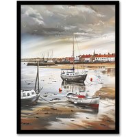 Artery8 Fishing Boats English Coastal East Yorkshire Framed Art Print in Brown | Size: W12" x H16"