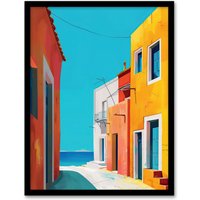 Artery8 Bright Colourful Mediterranean Italian Painting Framed Art Print | Size: W12" x H16"