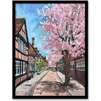 Artery8 Cherry Blossom Lymm Village Cheshire Painting Framed Art Print | Size: W12" x H16"