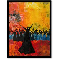 Artery8 Colourful Choir Praise Rainbow Oil Painting Framed Art Print in Orange | Size: W12" x H16"