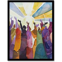Artery8 Religious Choir Praise Stained Glass Watercolour Framed Art Print | Size: W12" x H16"