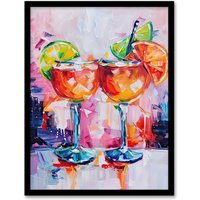 Artery8 Aperol Spritz Cocktails Oil Painting Colourful Framed Art Print in Orange | Size: W12" x H16"