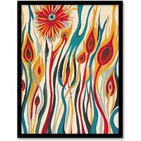 Artery8 Abstract Match Sticks Fire Flower Design Blaze Framed Art Print | Size: W12" x H16"